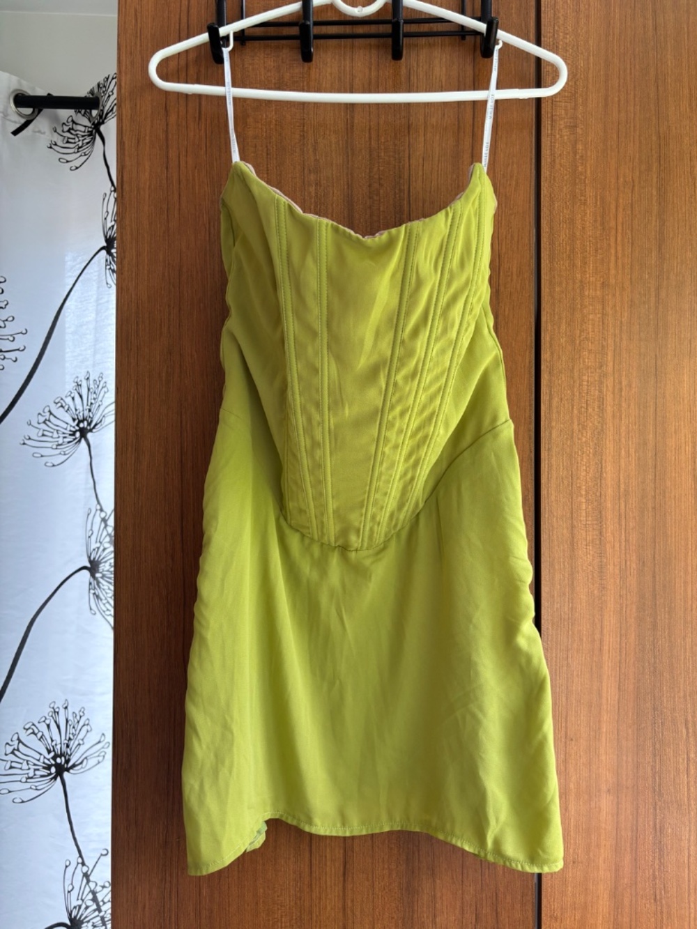 White Fox Boutique Lime Green Strapless Corset Ruched Mini Dress Size Medium - Picture 2 of 15